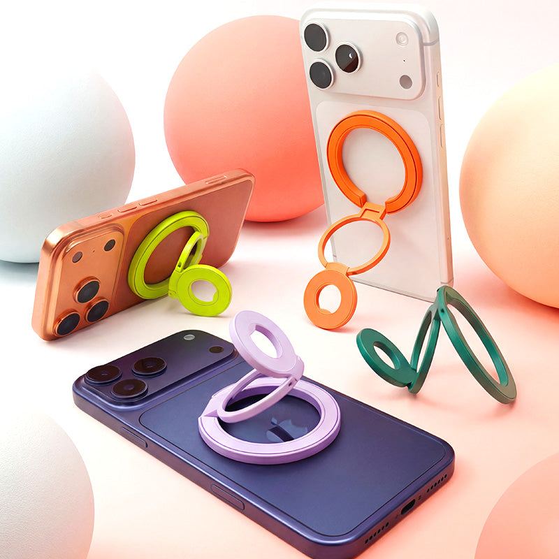 Colorful magnetic phone ring stands on smartphones