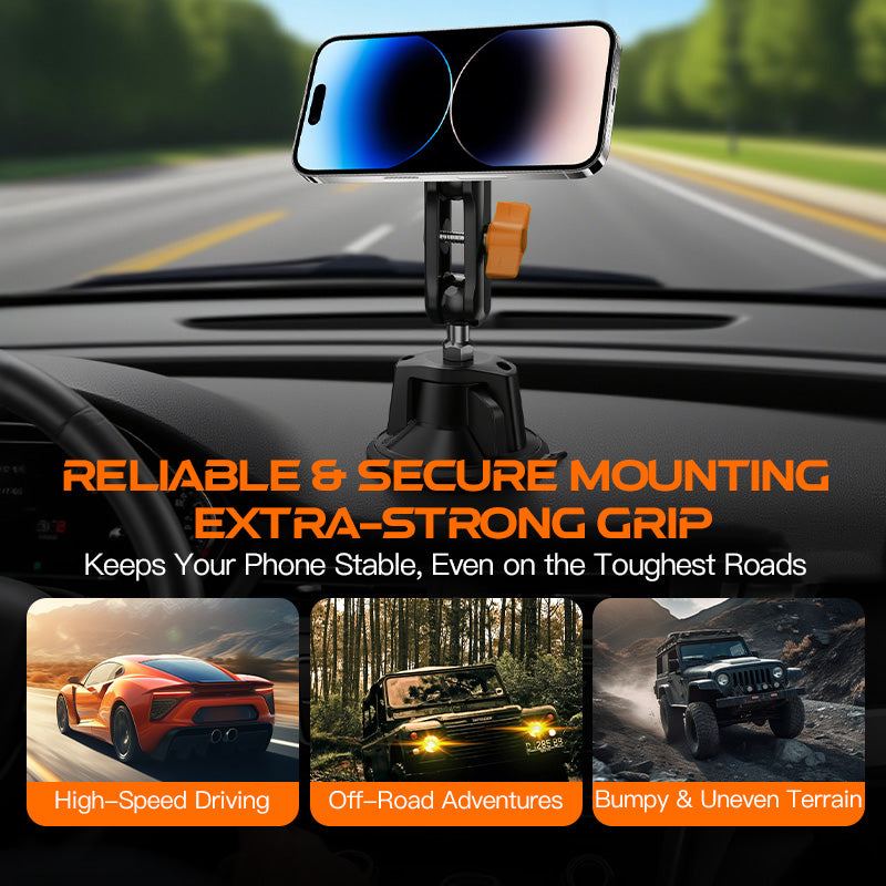 Secure magnetic phone holder for bumpy roads and driving