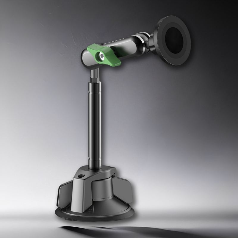 Desktop phone stand with suction cup base and extension arm