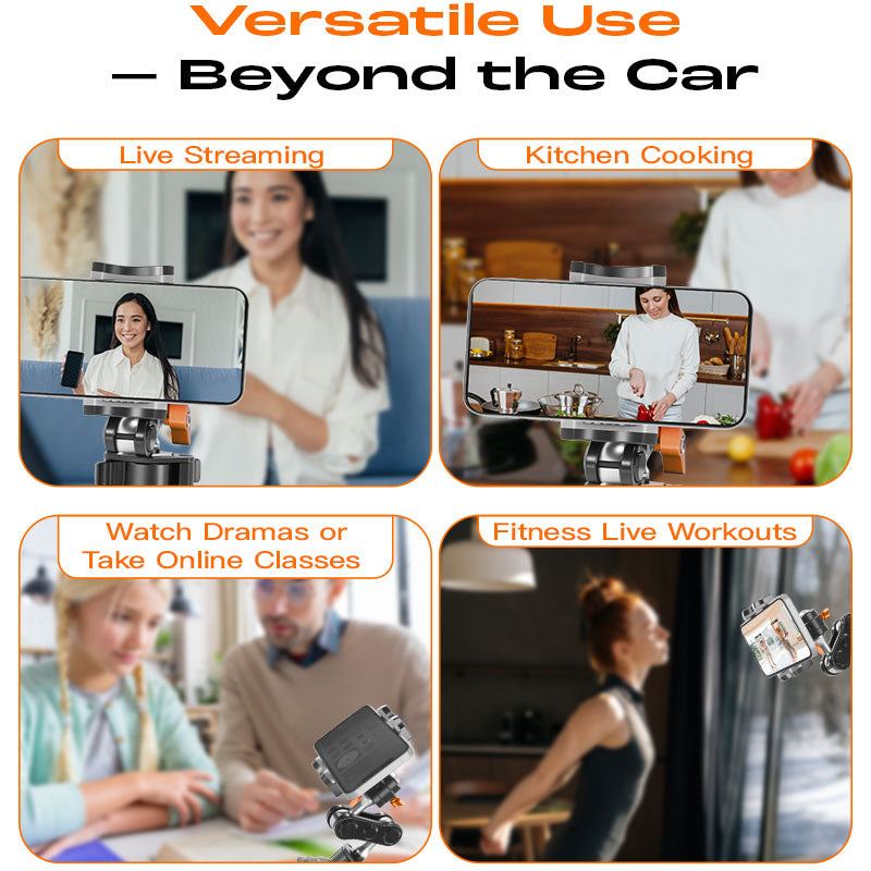 Versatile phone mount used for live streaming, cooking, watching videos, and workouts.