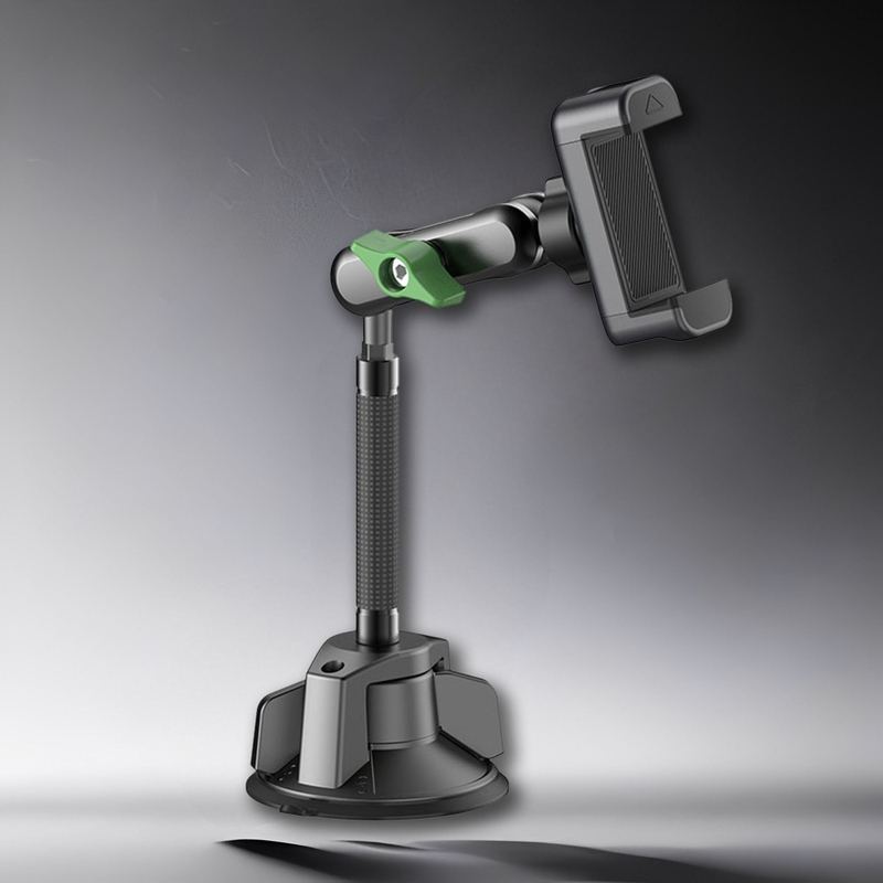 Smartphone stand with telescopic arm and suction base