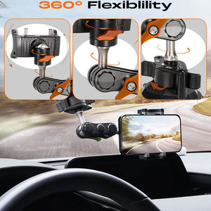 Phone mount showing 360-degree flexibility and adjustable rotation angles.