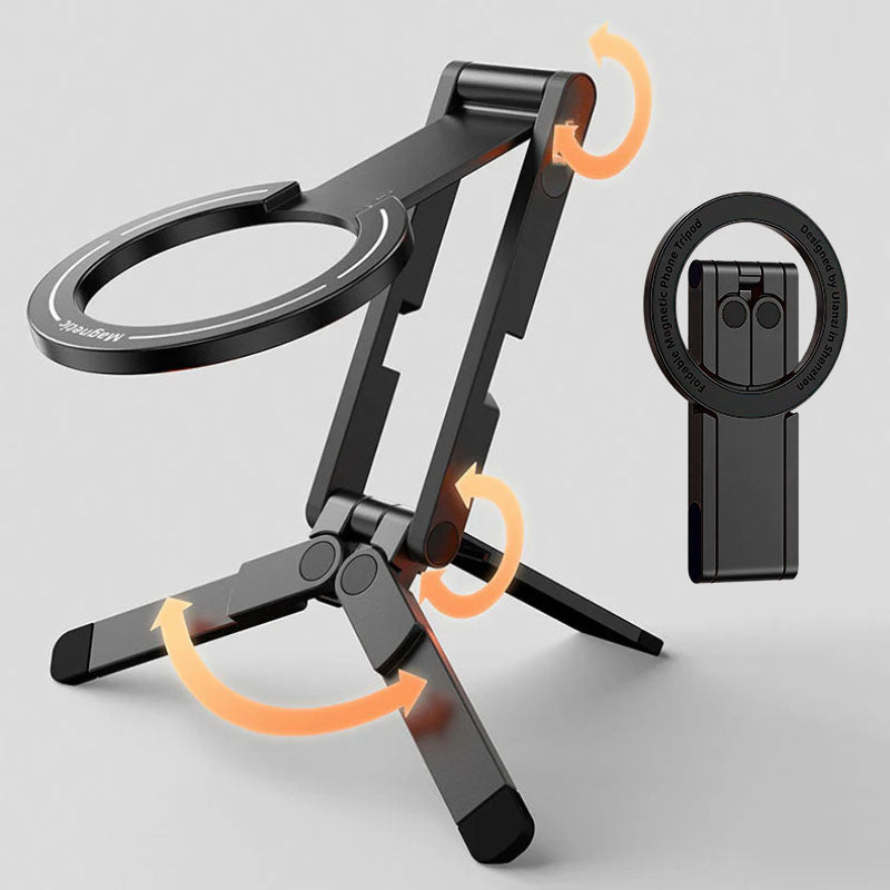 Foldable magnetic phone tripod in black