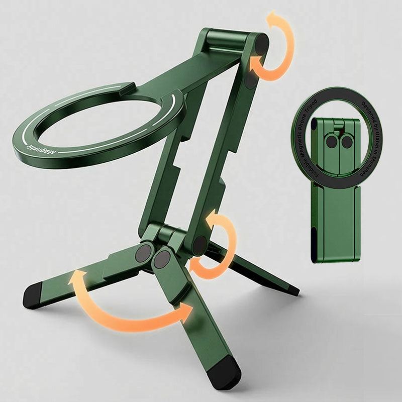Foldable magnetic phone tripod in green