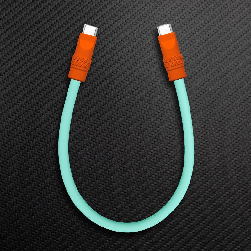 Short orange and mint green USB-C to USB-C cable