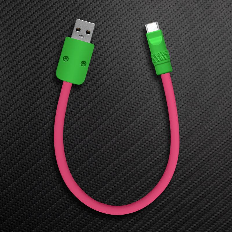 Pink and green USB-A to USB-C charging cable