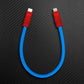 Short blue USB-C to Lightning cable with red connectors