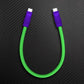 Short purple and neon green USB-C to USB-C cable