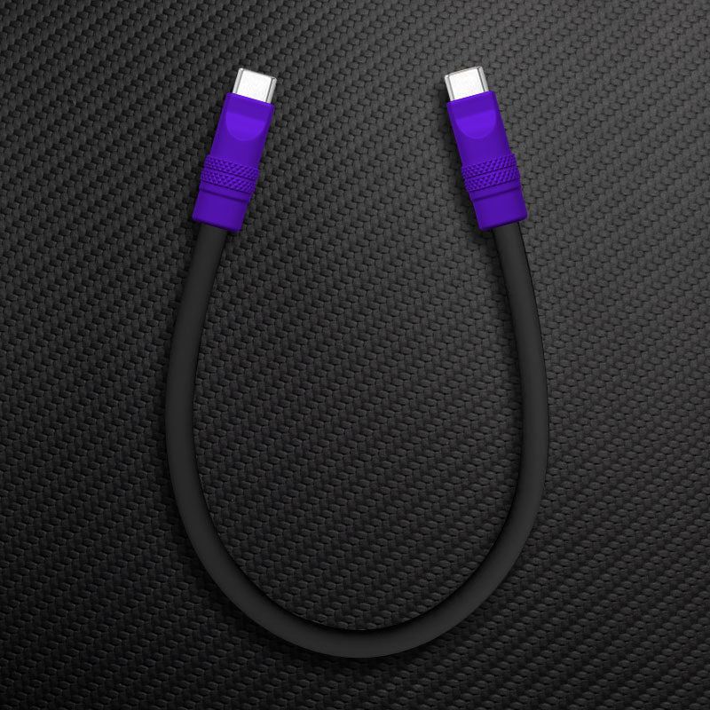 Purple and black short USB-C to USB-C cable