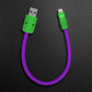 Purple and green USB-A to Lightning sync cable