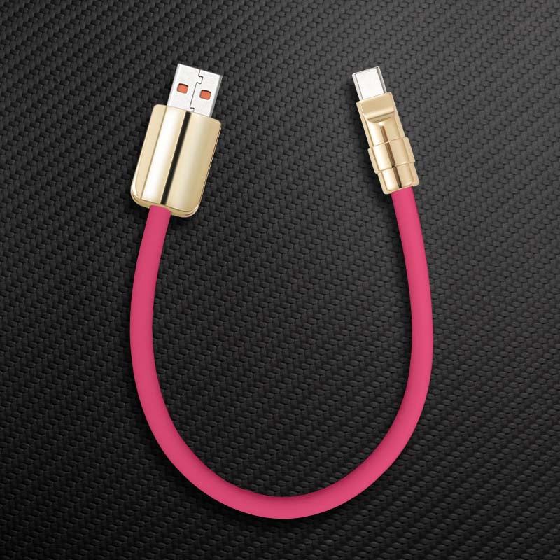 Pink USB-A to USB-C charging cable with gold finish