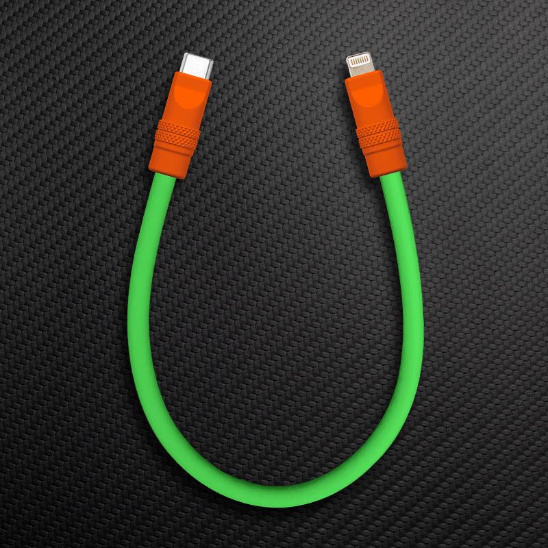 Green and orange USB-C to Lightning Chubby Cable.