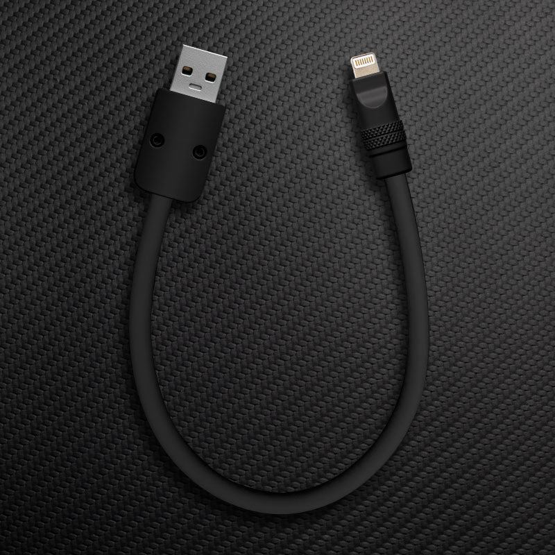 All-black short USB-A to Lightning charging cable