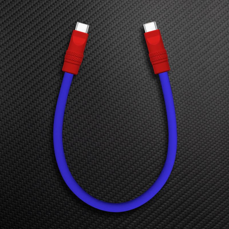 Blue short USB-C to USB-C cable with red connectors