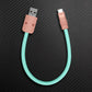 Short pink and mint green USB-A to USB-C cable