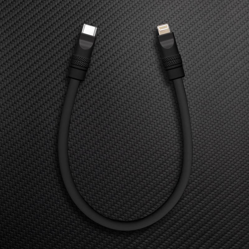 All-black short USB-C to Lightning charging cable