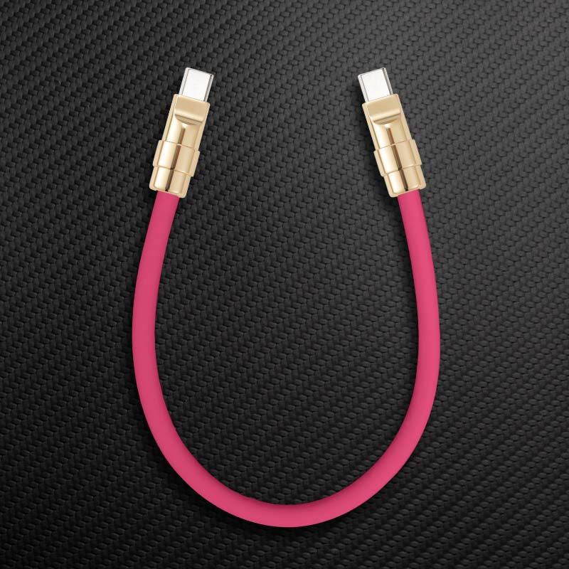 Pink USB-C to USB-C fast charging cable with gold tips