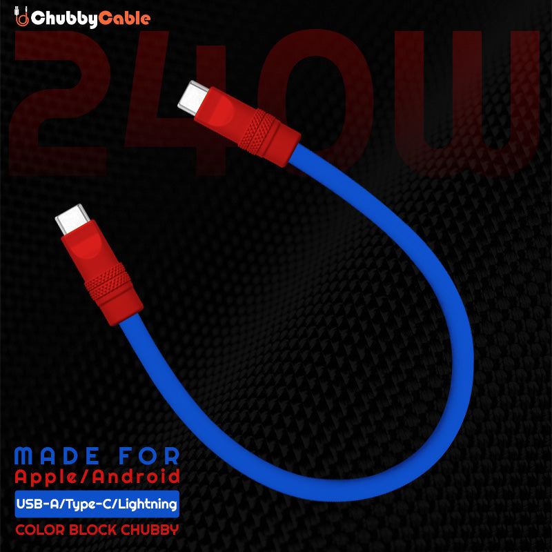 Chubby Cable color block blue and red fast charging cable.