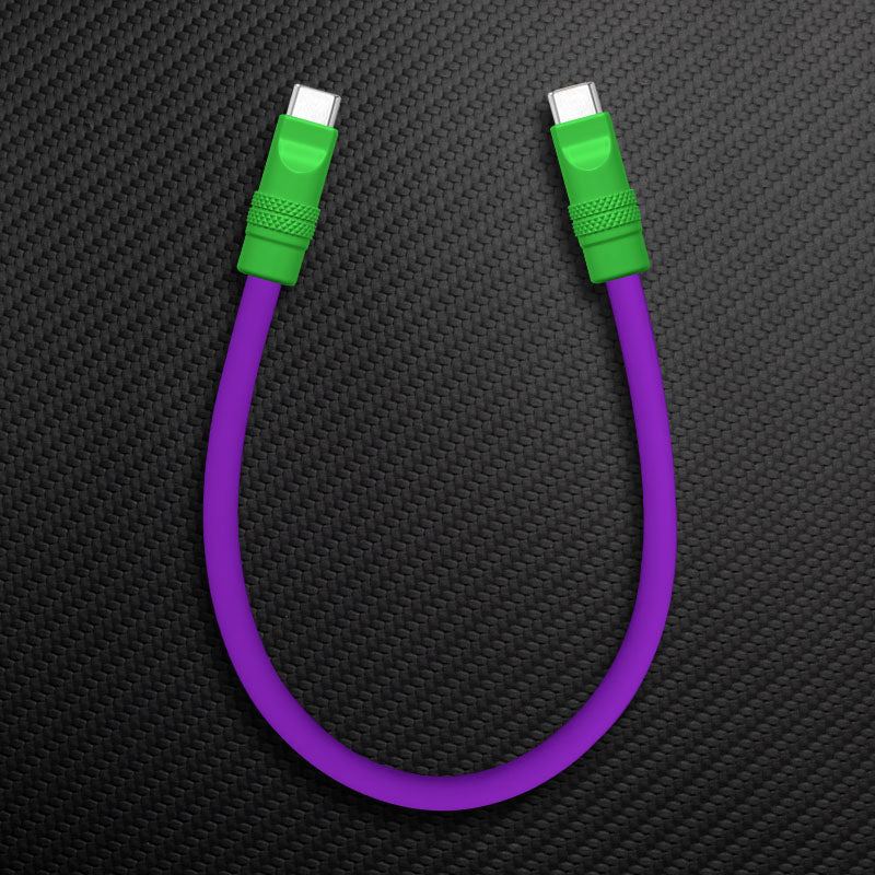 Purple and green USB-C to USB-C power delivery cable