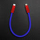 Blue short USB-C to Lightning cable with red connectors