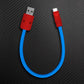 Short blue dual USB-C cable with red connectors