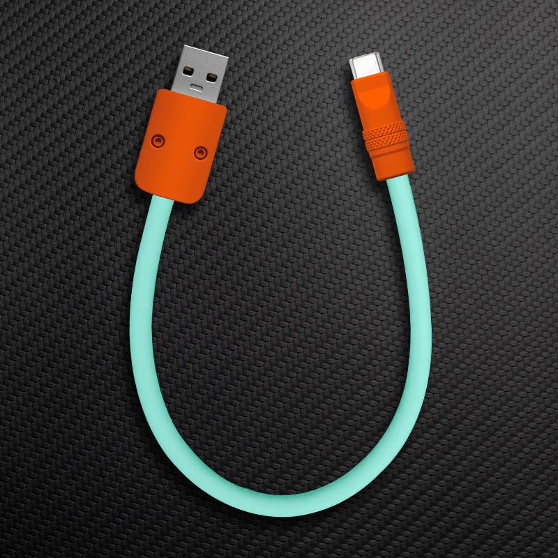 Short orange and mint green USB-A to USB-C cable