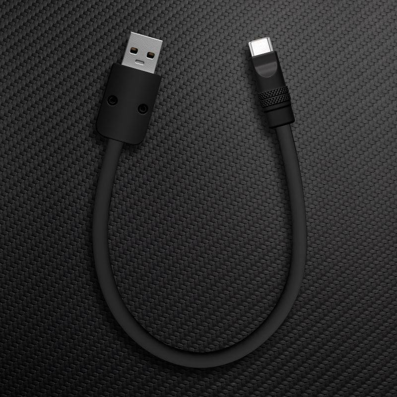 All-black short USB-A to USB-C charging cable