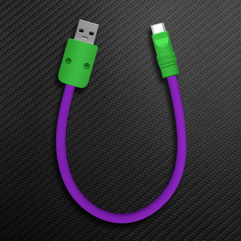 Purple and green USB-A to USB-C device charging cable