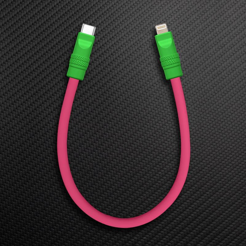 Pink and green USB-C to Lightning smartphone cable