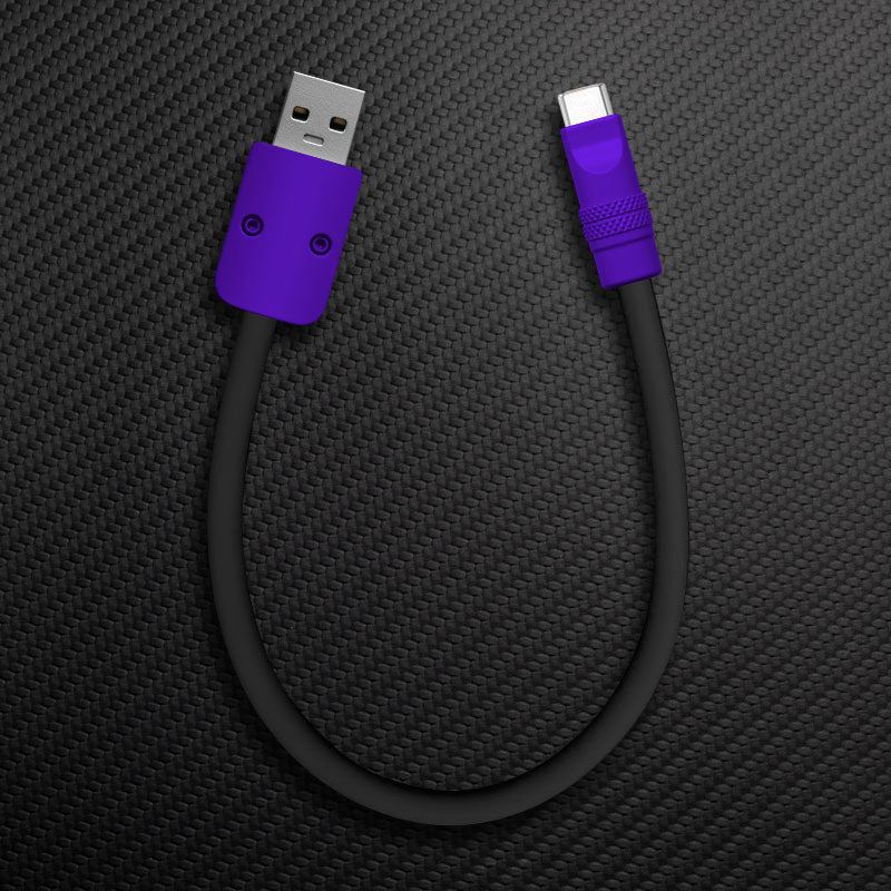 Purple and black short USB-A to USB-C cable