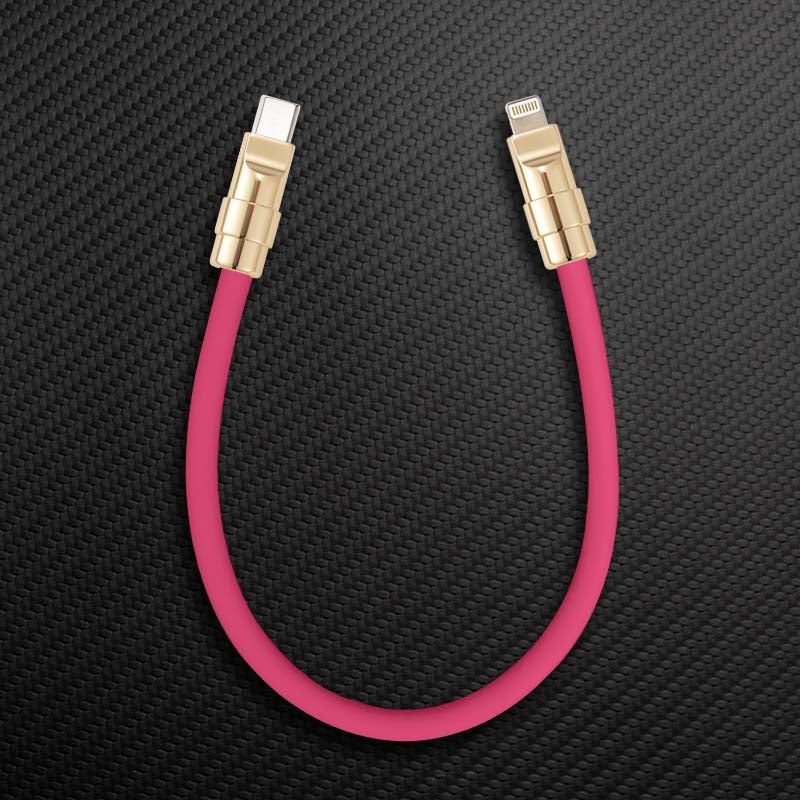 Pink USB-C to Lightning cable with gold connectors