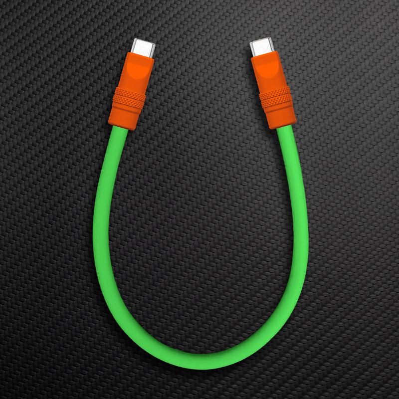Green and orange dual USB-C short fast charging cable.