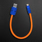 Orange silicone USB-A to Lightning cable with blue connectors