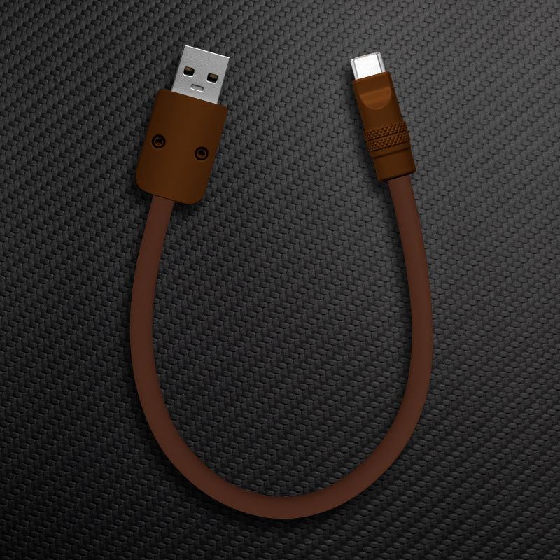 Brown USB-A to USB-C charging cable with dark brown connectors.