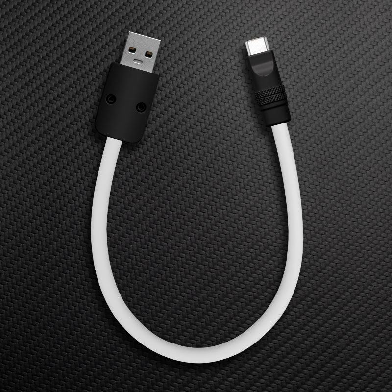 White silicone USB-A to Type-C cable with black connectors