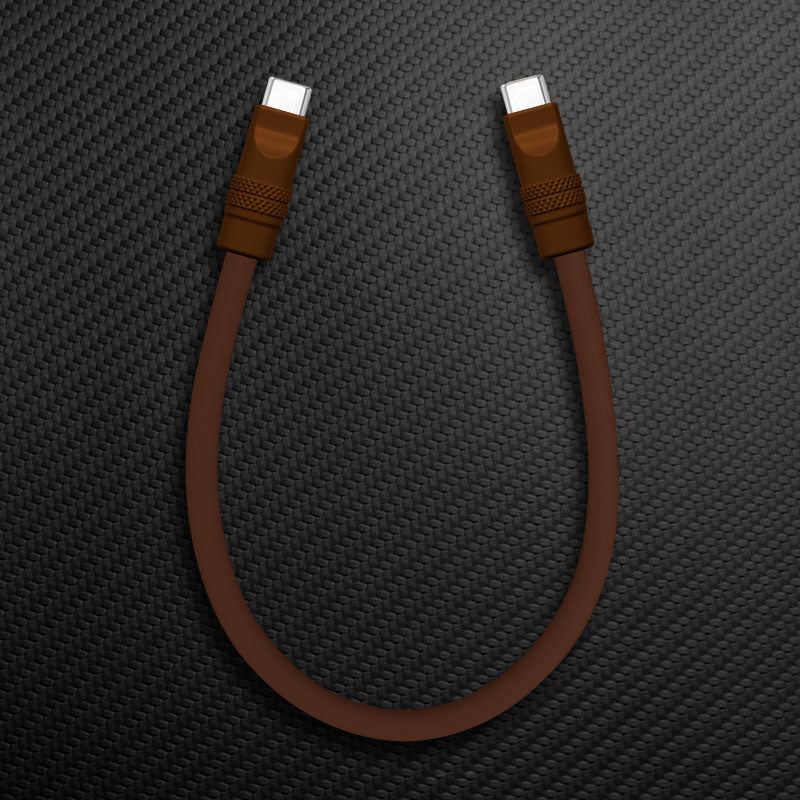 Brown USB-C to USB-C data cable with dark brown connectors.