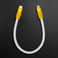 White USB-C to Lightning charging cable with yellow connectors.