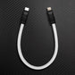 White USB-C to Lightning cable with black connectors.