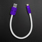 White USB-A to Lightning cable with purple connectors.