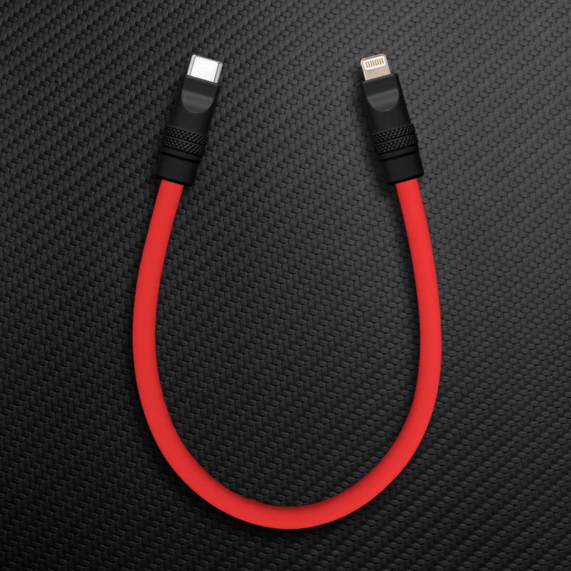 Red and black USB-C to Lightning cable