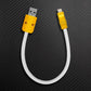 White USB-A to Lightning charging cable with yellow connectors.