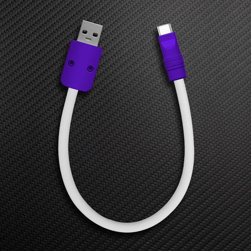 White USB-A to USB-C cable with purple connectors.