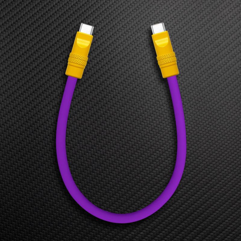 Purple and yellow USB-C to USB-C cable