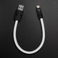 White silicone USB-A to Lightning cable with black connectors