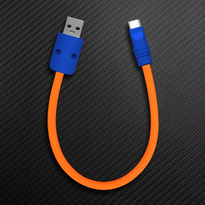Orange silicone USB-A to Type-C cable with blue connectors