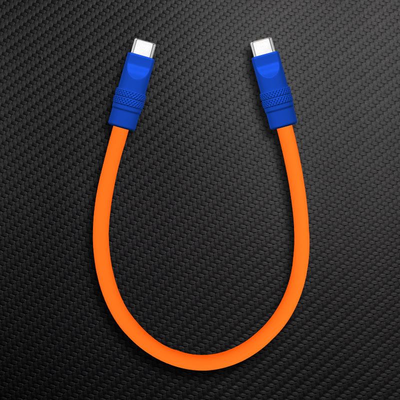 Orange silicone dual Type-C fast charging cable with blue connectors