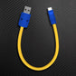 Yellow USB-A to USB-C cable with blue connectors.