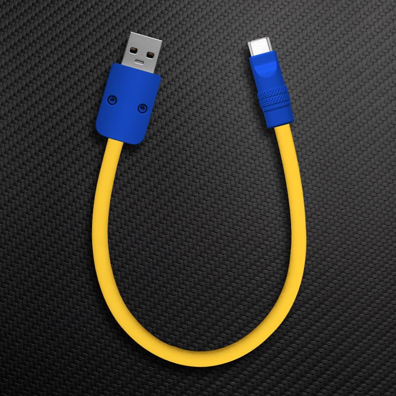 Yellow USB-A to USB-C cable with blue connectors.