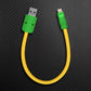 Yellow USB-A to Lightning charging cable with green connectors.