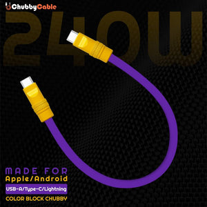 ChubbyCable 240W color block purple and yellow Type-C cable promotional banner